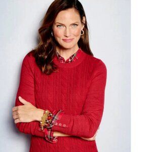 Talbots Women 2X Petite Button Cuff Cable Knit Sweater Red Cozy Christmas Fall